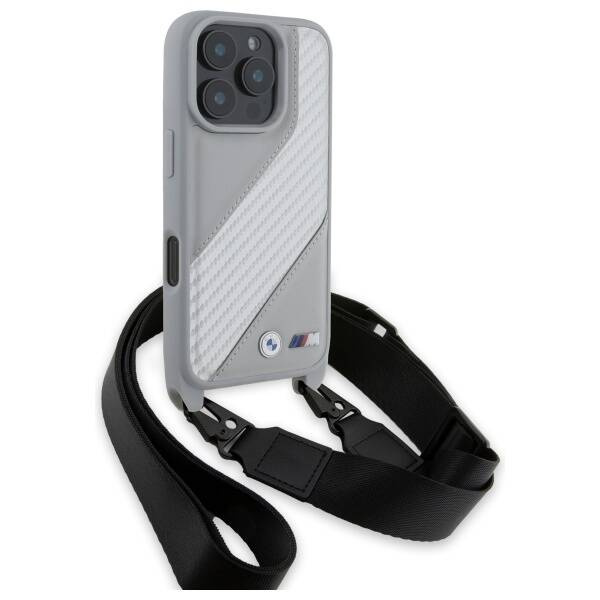Etui BMW iPhone 16 Pro Max szary/grey hardcase M Edition Carbon Stripe & Strap