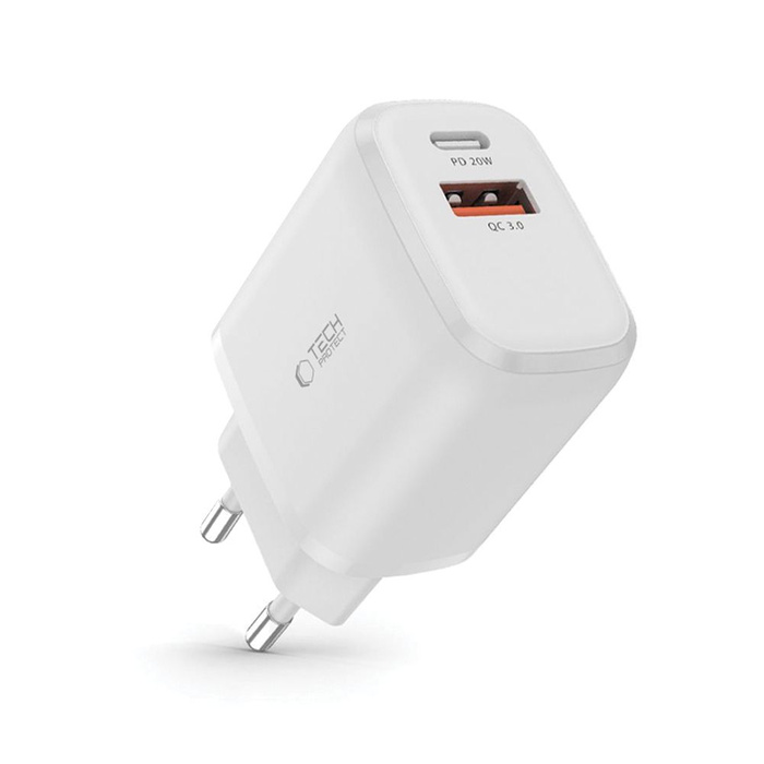 ŁADOWARKA TECH-PROTECT C20W 2-PORT NETWORK CHARGER PD20W/QC3.0 WHITE