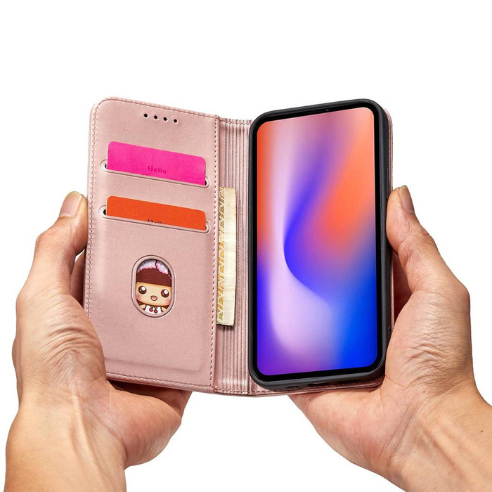 Magnet Card Case etui do iPhone 12 Pro Max pokrowiec portfel na karty kartę podstawka różowy