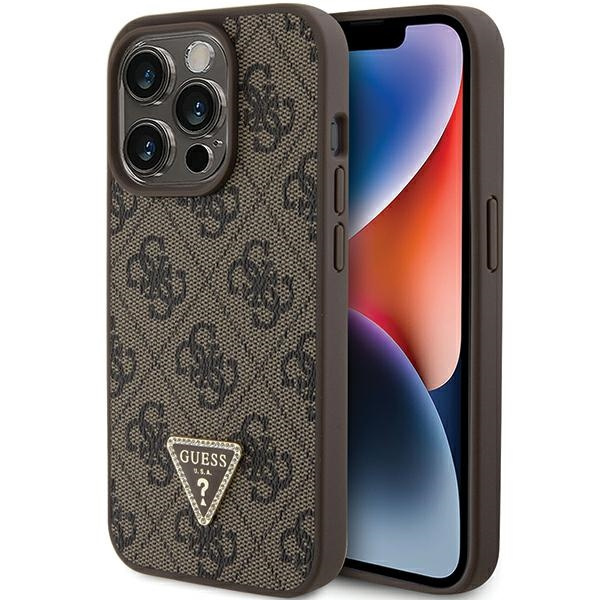 Etui Guess GUHCP15XP4TDPW iPhone 15 Pro Max 6.7" brązowy/brown hardcase Leather 4G Triangle Strass