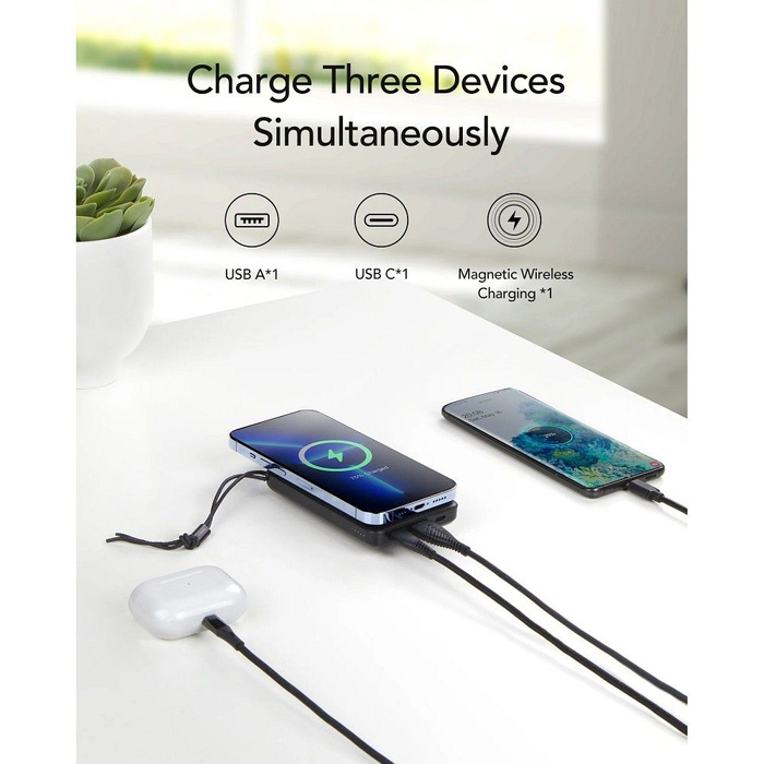 VEGER powerbank 10000 mAh z ładowaniem indukcyjnym kompatybilny z MagSafe PD QC3.0 2A 20W MagOn (VP1151 / W1151) czarny