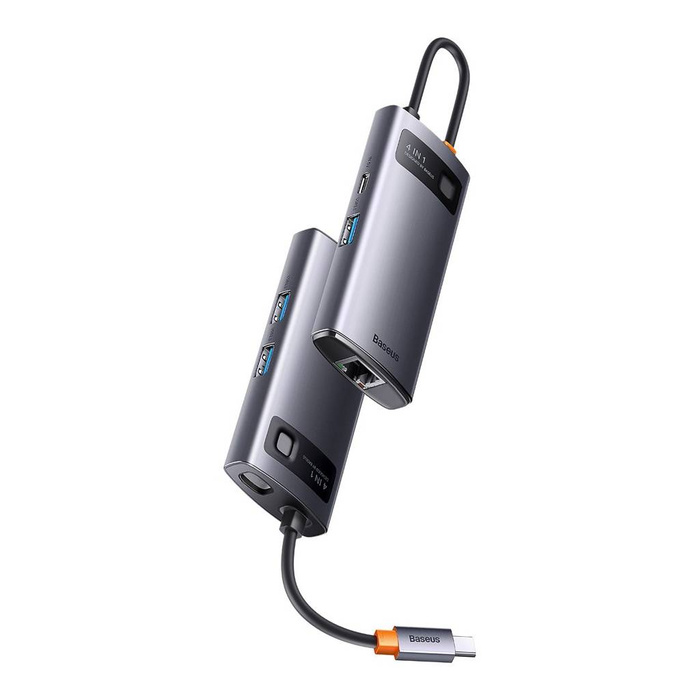Baseus Metal Gleam Series stacja dokująca HUB 4 w 1 USB Typ C - 3 x USB 3.2 Gen. 1 / RJ45 (WKWG070113)