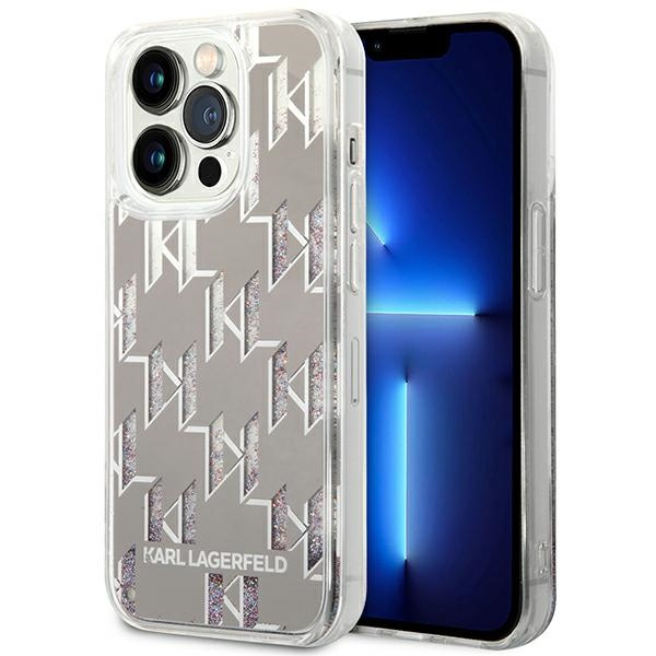 Etui KARL LAGERFELD Apple iPhone 14 Pro Max Liquid Glitter Monogram Srebrny Hardcase