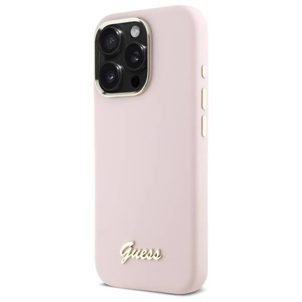 Etui Guess iPhone 16 Pro Max różowy/pink hardcase Silicone Script Metal Logo & Frame