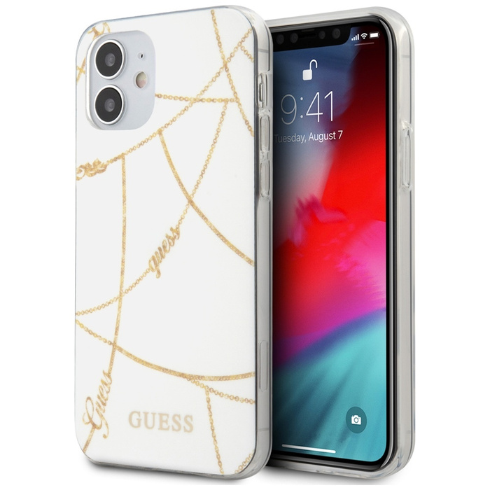 Etui GUESS Apple iPhone 12 Mini Gold Chain Collection Biały Hardcase
