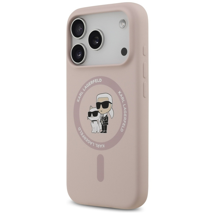 Etui Karl Lagerfeld Silicone             Karl&Choupette Ring MagSafe do iPhone 17 Pro różowy