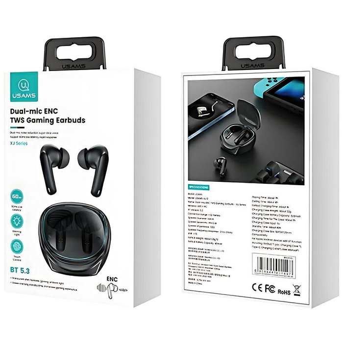 USAMS Słuchawki Bluetooth 5.3 TWS XJ13 series Gaming Earbuds bezprzewodowe czarny/black BHUXJ01 (US-XJ13)