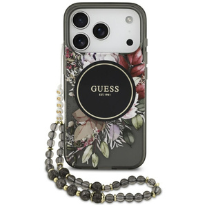 Etui Guess IML Flowers Pearl Strap       MagSafe do iPhone 17 Pro czarny