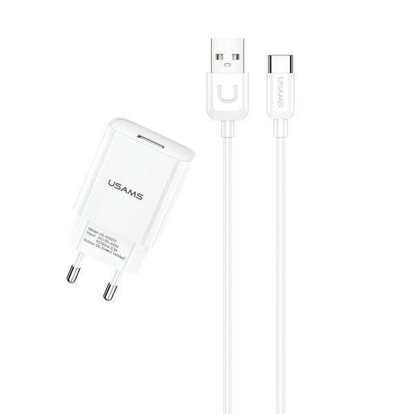 Ładowarka Sieciowa USAMS 1xUSB T21 Kabel USB-C 2,1A Fast Charging T21OCTC01 Biały