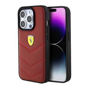 Etui Ferrari FEHCP15LRDUR iPhone 15 Pro 6.1" czerwony/red hardcase Leather Stitched Lines Case