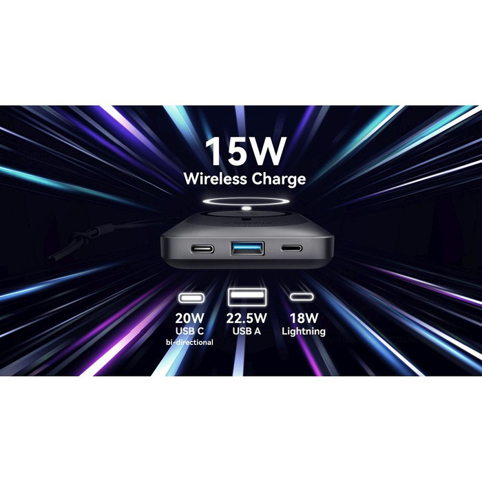 VEGER powerbank 10000 mAh z ładowaniem indukcyjnym kompatybilny z MagSafe PD QC3.0 2A 20W MagOn (VP1151 / W1151) biały