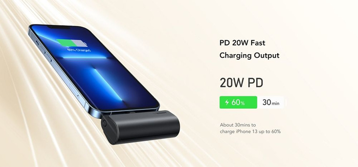 VEGER powerbank 5000 mAh z wbudowanym złączem Lightning PD QC3.0 3A 20W PlugOn (W0556P) czarny