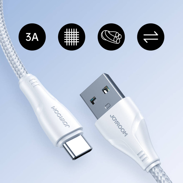 Joyroom kabel USB - USB C 3A Surpass Series do szybkiego ładowania i transferu danych 1,2 m biały (S-UC027A11)