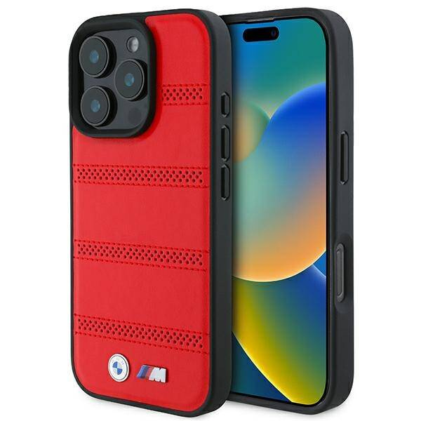 Etui BMW iPhone 16 Pro 6.3" czerwony/red hardcase M Perforated And Stitched Line MagSafe