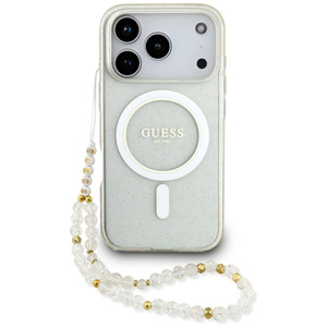 Etui Guess IML Glitter Pearl Strap MagSafe do iPhone 17 Pro przezroczysty