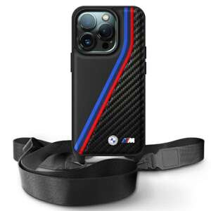 Etui BMW iPhone 16 Pro Max czarny/black hardcase M Edition Carbon Tricolor Lines & Strap