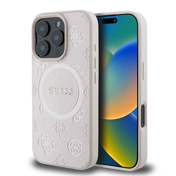 Etui Guess iPhone 16 Pro różowy/pink HC MagSafe Safiano Peony Classic Logo