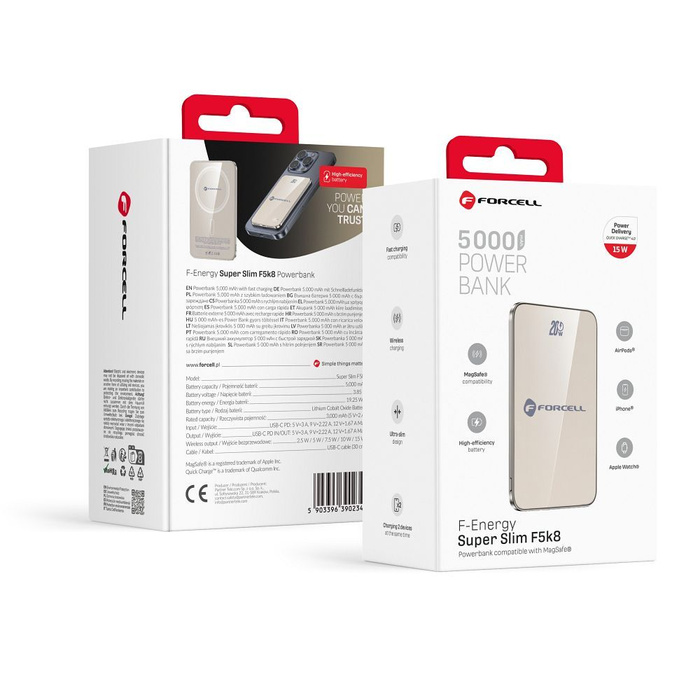 Powerbank zgodny z MagSafe Forcell F-Energy SuperSlim F5K8 QC4.0 PD3.0 15W 5000 mAh tytanowy pustynny 0INT