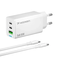 Wozinsky ładowarka GaN 65W z portami USB 2xUSB-C z kabelm C-C 65W - biała