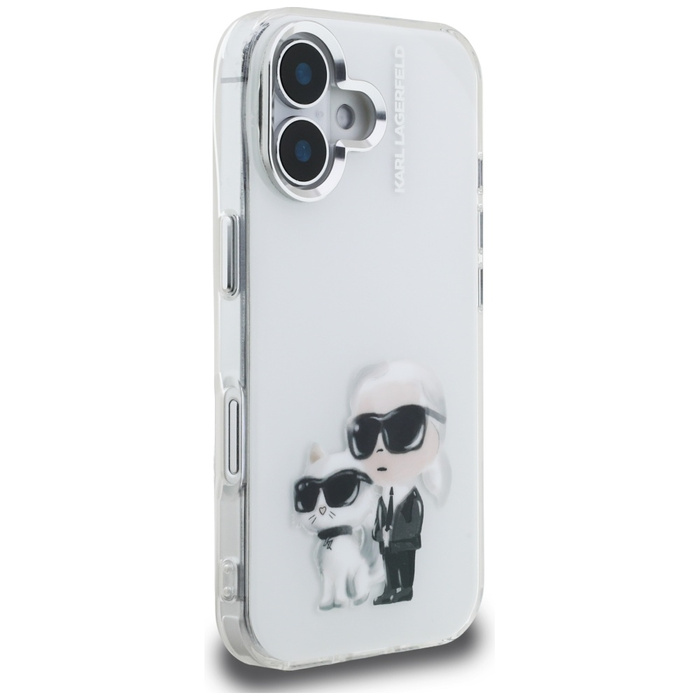Etui Karl Lagerfeld IML Aquarelle Karl   & Choupette & Logo do iPhone 16 biały