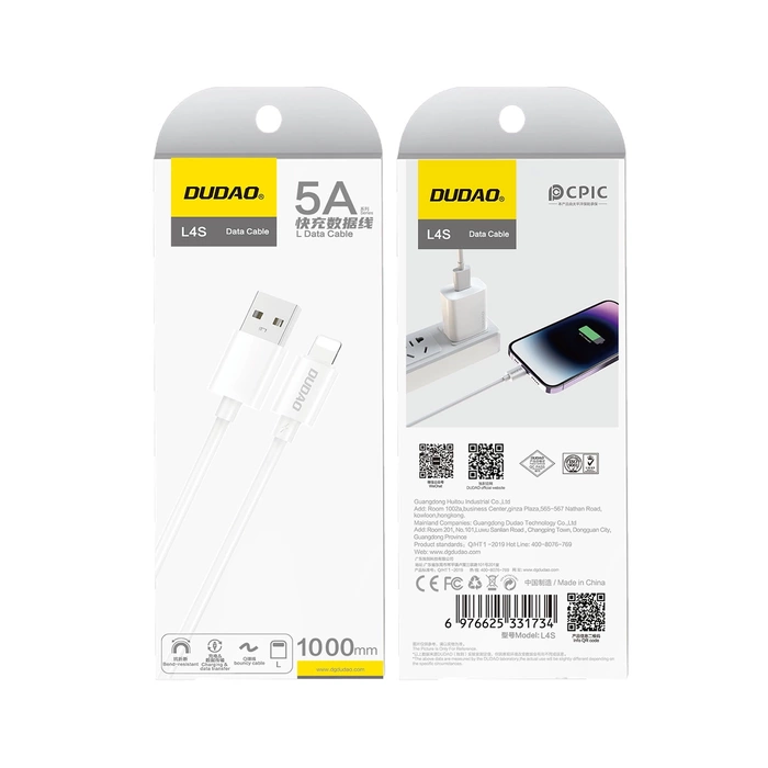 Kabel Dudao L4SL USB-A / Lightning 5A 1m - biały
