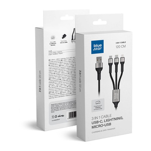Kabel 3w1 USB A do Lightning / Micro USB / USB C Blue Star 2,4A z oplotem 1,2 m TFK-DC-010 czarny
