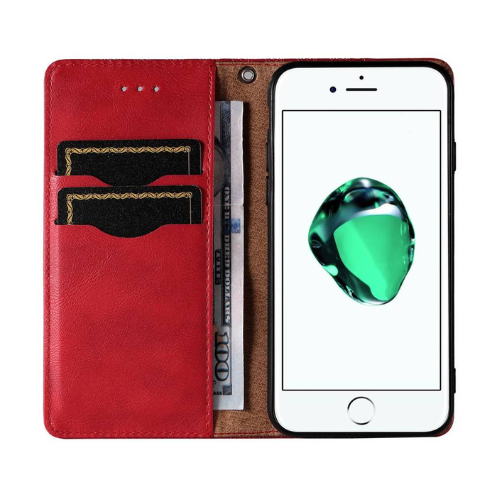 Magnet Strap Case etui do iPhone SE 2022 / SE 2020 / iPhone 8 / iPhone 7 pokrowiec portfel + mini smycz zawieszka czerwony