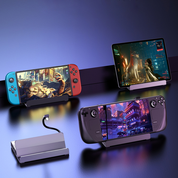 HUB Choetch M52 do Steam Deck USB-C - USB-C PD/USB-A/HDMI/RJ45 - szary