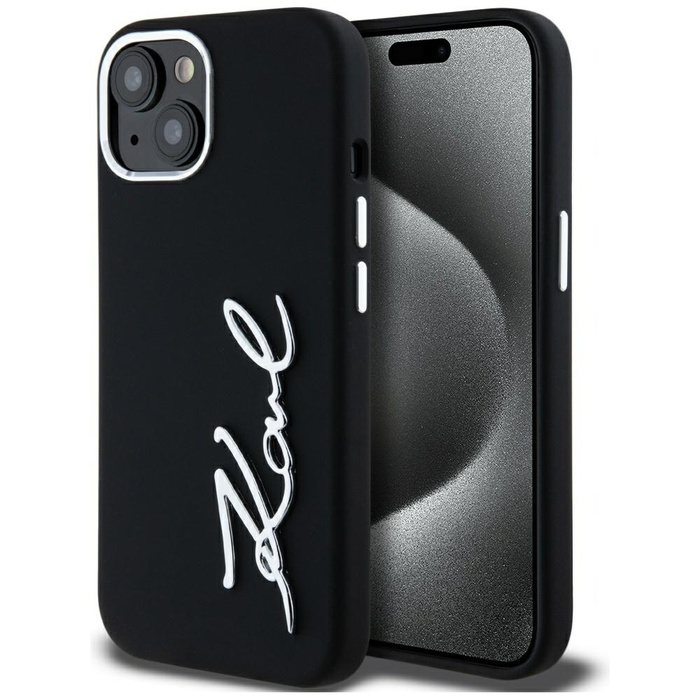 Etui Karl Lagerfeld Silicone Metal       Script Logo do iPhone 15 czarny