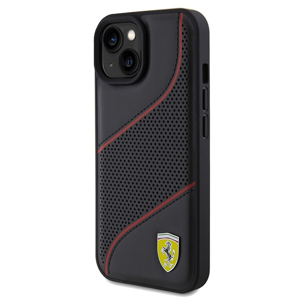 Etui Ferrari FEHCP15SPWAK iPhone 15 / 14 / 13 6.1" czarny/black hardcase Perforated Waves Metal Logo Case