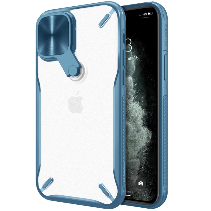 Etui Nillkin Cyclops Case wytrzymałe etui z osłoną na aparat i składaną podstawką iPhone 13 Pro Max niebieski
