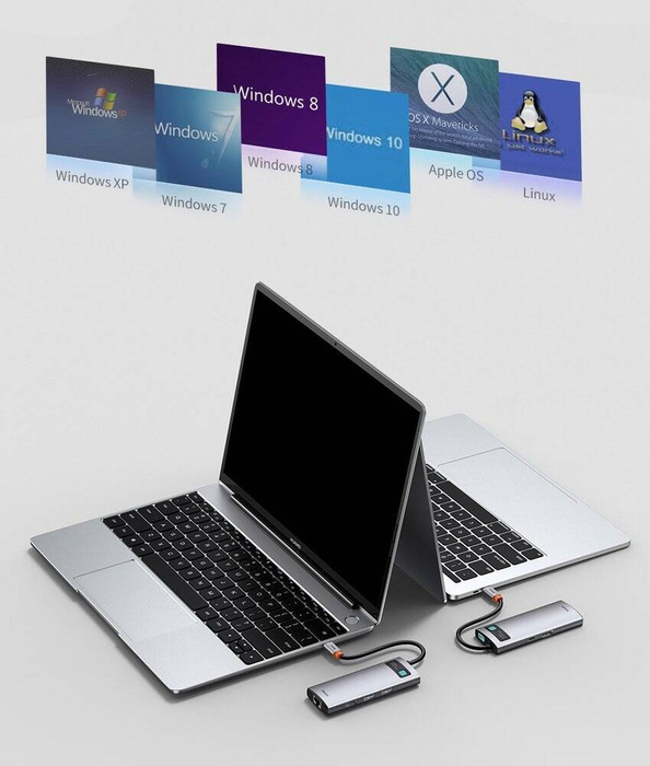 [PO ZWROCIE] Baseus Metal Gleam 6w1 wielofunkcyjny hub USB Typ C - USB Typ C Power Delivery 100 W / HDMI 4K 30 Hz / 3x USB 3.2 Gen 1 / RJ45 1 Gbps Szary (CAHUB-CW0G)