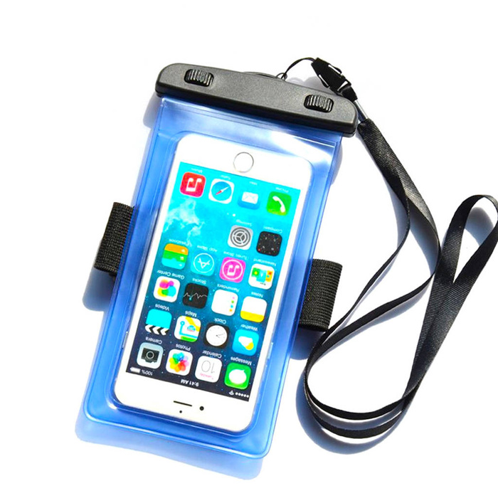 Wodoodporne etui z opaską do telefonu PVC - niebieskie
