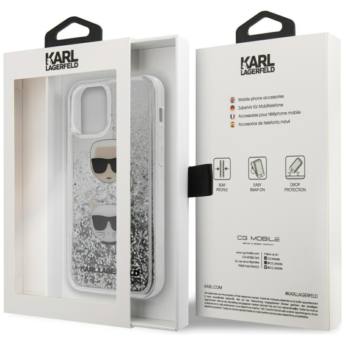 Etui KARL LAGERFELD Apple iPhone 12 12 Pro Liquid Glitter Karl&Choupette Srebrny Hardcase