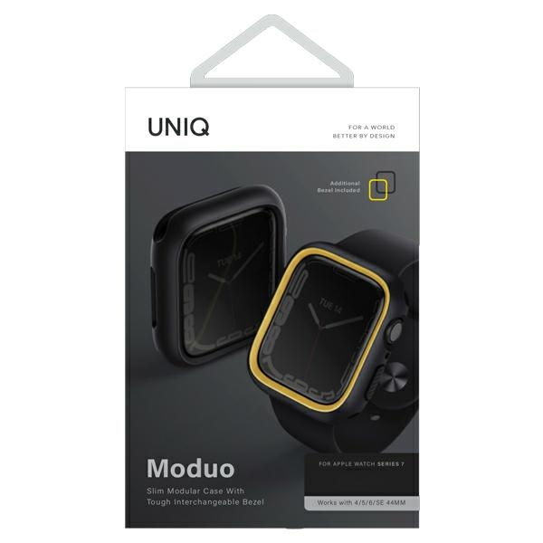 Etui UNIQ Moduo Apple Watch 9 8 7 6 SE 2022 44mm 45 mm Czarne-musztardowe
