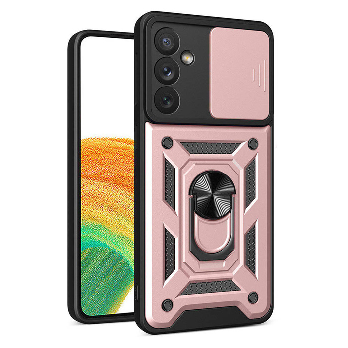 Etui Hybrid Armor Camshield etui do Samsung Galaxy A14 pancerny pokrowiec z osłoną na aparat różowe Case