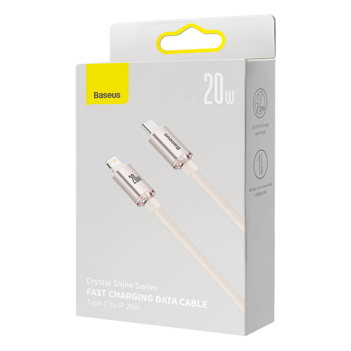Baseus Crystal Shine Series kabel USB Typ C - Lightning szybkie ładowanie Power Delivery 20W 1,2m różowy (CAJY001304)