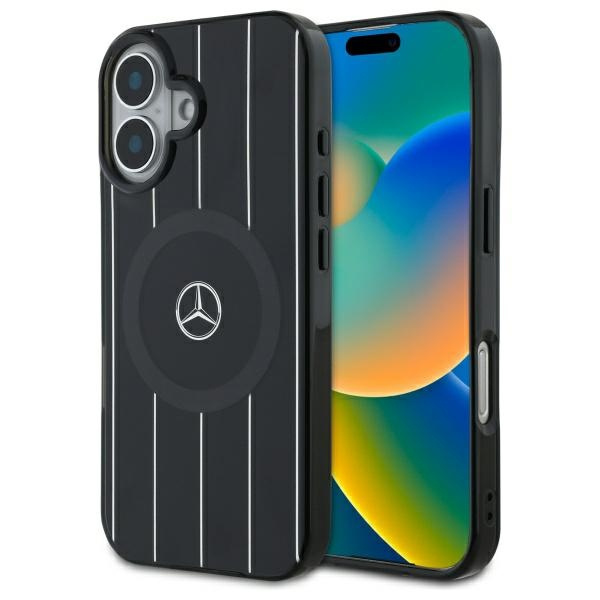 Etui Mercedes iPhone 16 6.1" czarny/black hardcase MB Double Layer Crossed Lines MagSafe