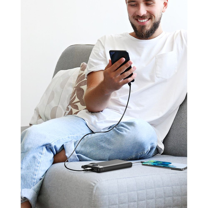 VEGER powerbank 10000 mAh z wbudowanymi kablami Micro USB / Typ C / Lightning C10 (W1116) czarny