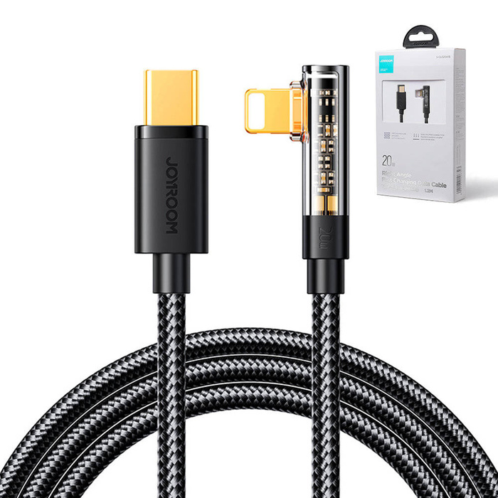 Joyroom kabel Lightning kątowy - USB C do szybkiego ładowania i transferu danych 20W 1,2 m czarny (S-CL020A6)