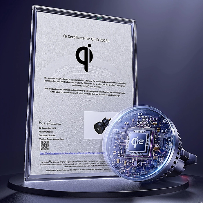 Samochodowy uchwyt  Baseus MagPro z ładowarką indukcyjną  15W Qi2.0 (czarny)