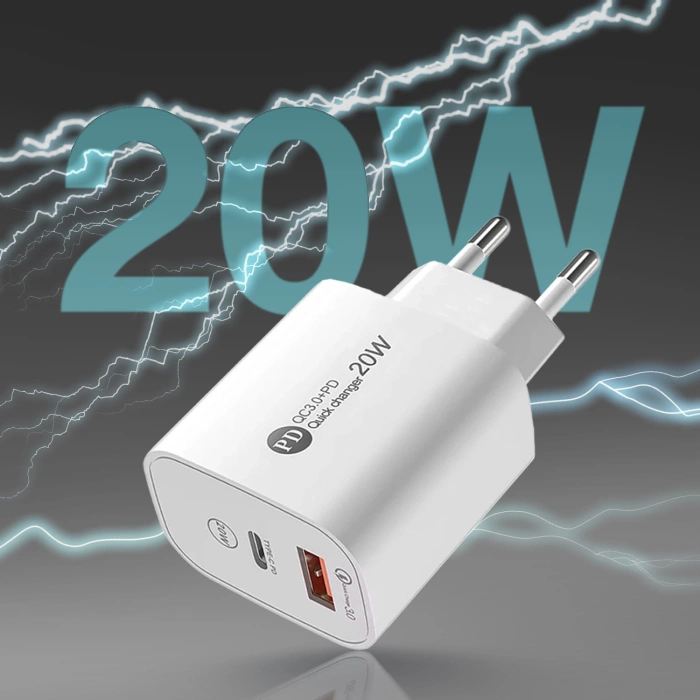 Ładowarka sieciowa A6MaxL 20W USB-A USB-C z kablem USB-C - Lightning 1m - biała