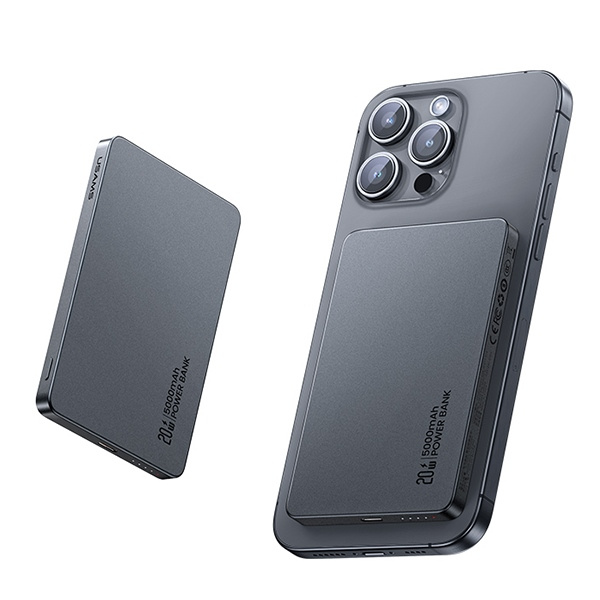 USAMS Powerbank indukcyjny 5000mAh 20W    PD Fast Charge tytanowy/titanium CY Series 5KCD23102 (US-CD231)