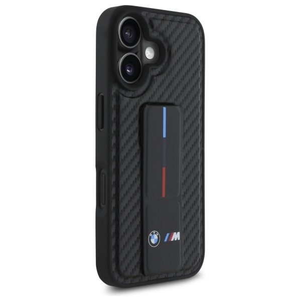 Etui BMW iPhone 16 6.1" czarny/black hardcase M Grip Stand Smooth and Carbon