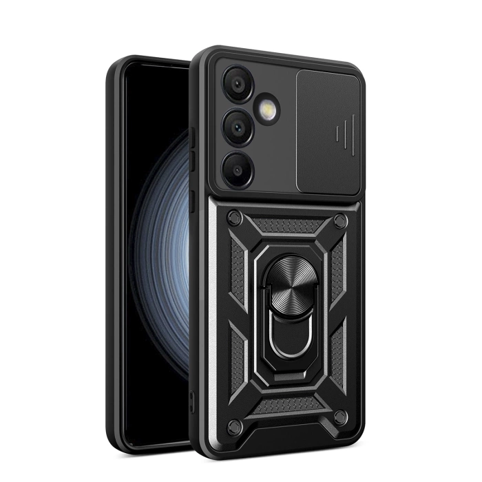 Etui Pancerne Hybrid Armor Camshield z podstawką i osłoną aparatu na Samsung Galaxy A36 - czarne