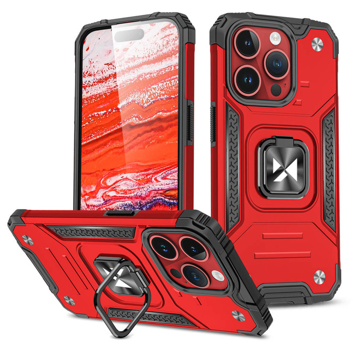 Etui Pancerne etui z uchwytem na palec do iPhone 15 Pro Wozinsky Ring Armor - czerwone Case