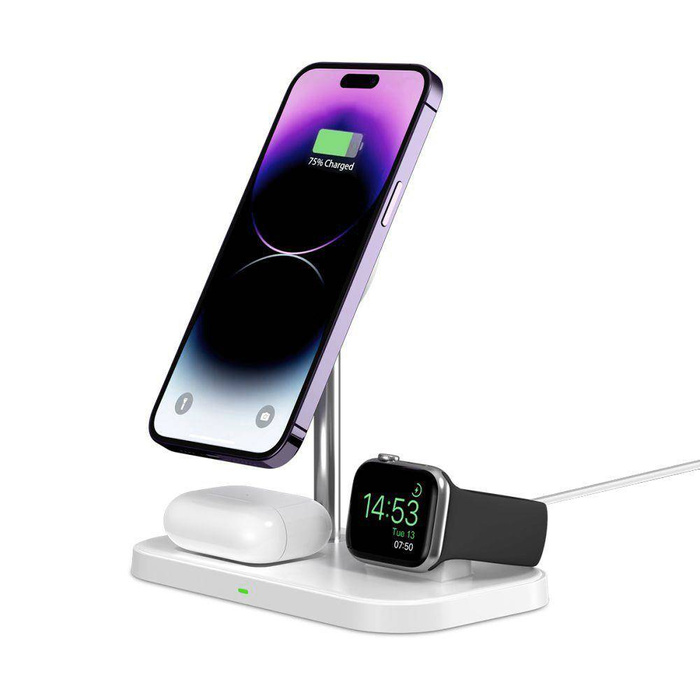 ŁADOWARKA TECH-PROTECT QI15W A22 3IN1 MAGNETIC MAGSAFE WIRELESS CHARGER WHITE