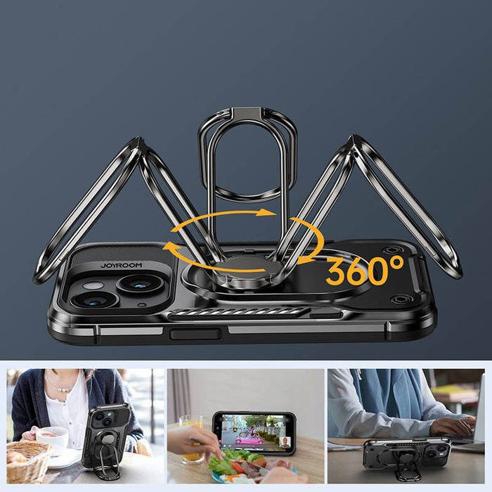 Etui Joyroom Dual Hinge Etui iPhone 14 Plus Pancerny Pokrowiec Z Podstawką Uchwytem Ring Holder Czarne Case
