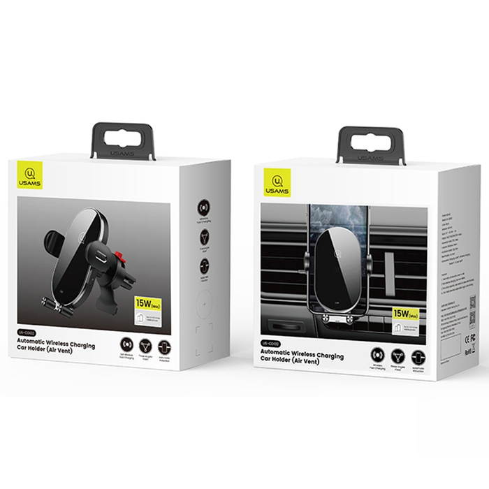 USAMS Uchwyt indukcyjny 15W Automatyczny do szyby/na deskę rozdzielczą czarny