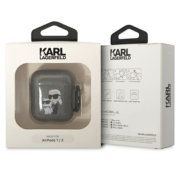 Etui Karl Lagerfeld Airpods 1/2 cover czarny/black Gliter Karl&Choupette